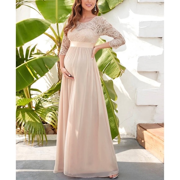 Hailee Maternity Lace Panel Belted Chiffon Dress - Picture 4 of 7